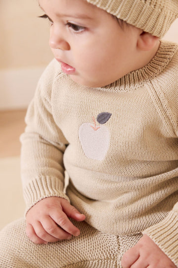 Ethan Jumper - Biscuit Jacquard Fresh Apple Childrens Jumper from Jamie Kay USA