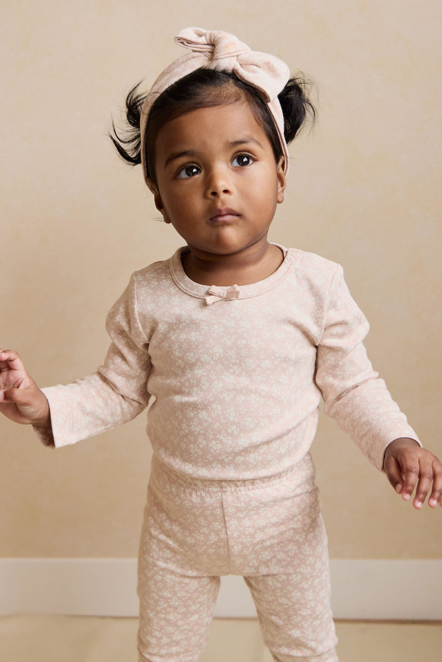 Organic Cotton Long Sleeve Bodysuit - Rosalie Field Rose Childrens Bodysuit from Jamie Kay USA