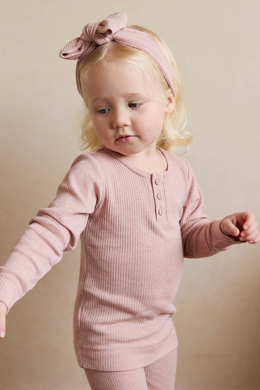 Organic Cotton Modal Long Sleeve Henley - Peony Marle Childrens Top from Jamie Kay USA