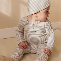 Organic Cotton Modal Long Sleeve Bodysuit - Narrow Stripe Moss/Cloud Childrens Bodysuit from Jamie Kay USA