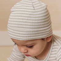 Organic Cotton Modal Lennon Beanie - Narrow Stripe Moss/Cloud Childrens Beanie from Jamie Kay USA