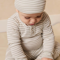 Organic Cotton Modal Long Sleeve Bodysuit - Narrow Stripe Moss/Cloud Childrens Bodysuit from Jamie Kay USA