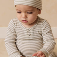 Organic Cotton Modal Lennon Beanie - Narrow Stripe Moss/Cloud Childrens Beanie from Jamie Kay USA