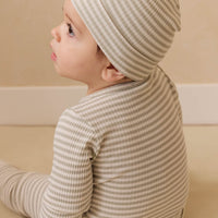 Organic Cotton Modal Long Sleeve Bodysuit - Narrow Stripe Moss/Cloud Childrens Bodysuit from Jamie Kay USA