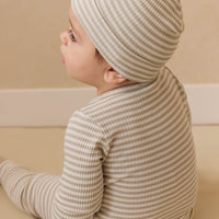 Organic Cotton Modal Lennon Beanie - Narrow Stripe Moss/Cloud Childrens Beanie from Jamie Kay USA