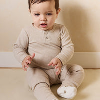 Organic Cotton Modal Long Sleeve Bodysuit - Biscuit Marle Childrens Bodysuit from Jamie Kay USA