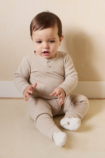 Organic Cotton Modal Long Sleeve Bodysuit - Biscuit Marle Childrens Bodysuit from Jamie Kay USA