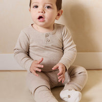 Organic Cotton Modal Long Sleeve Bodysuit - Biscuit Marle Childrens Bodysuit from Jamie Kay USA