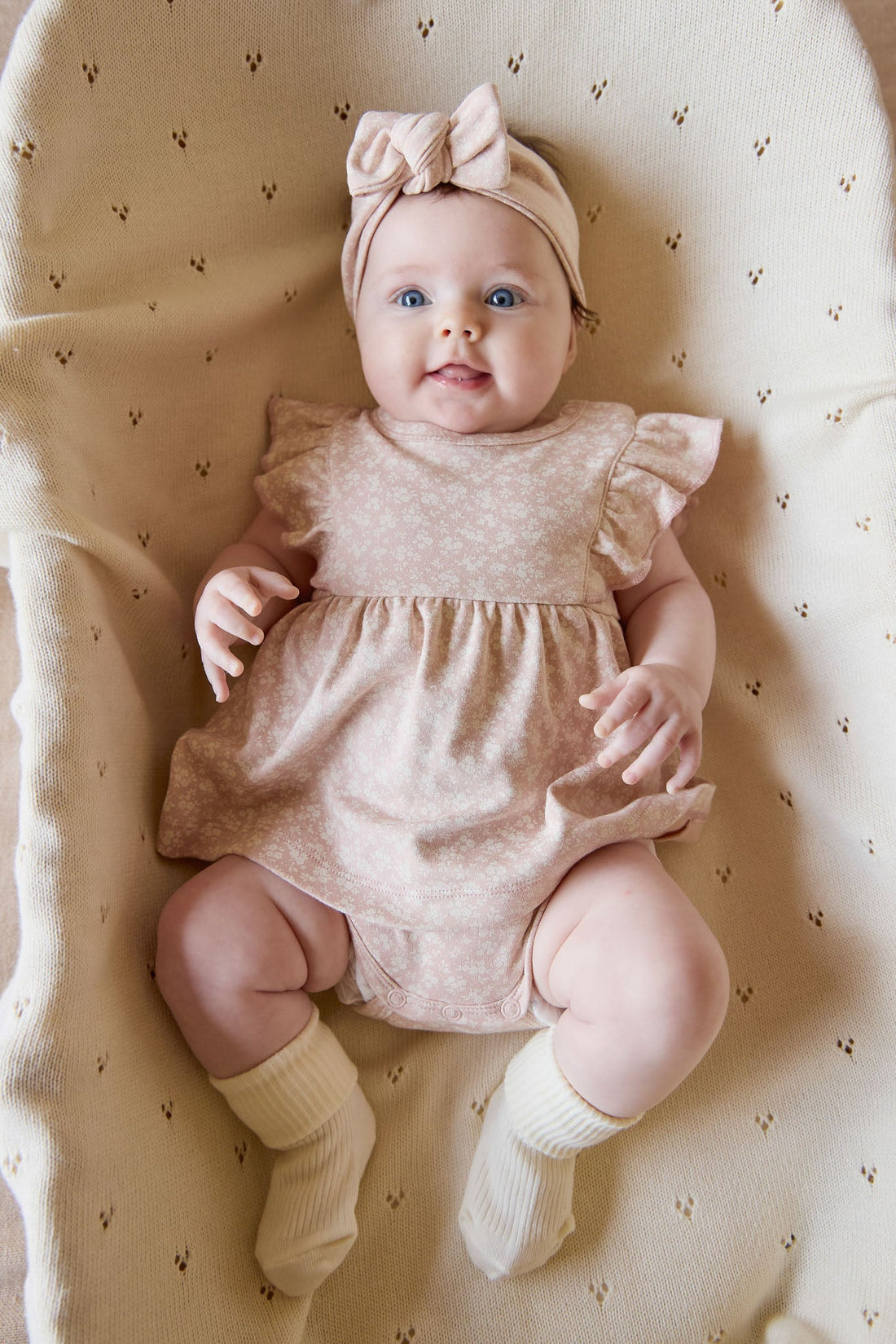 Organic Cotton Elianna Playsuit - Rosalie Field Rose Childrens Playsuit from Jamie Kay USA