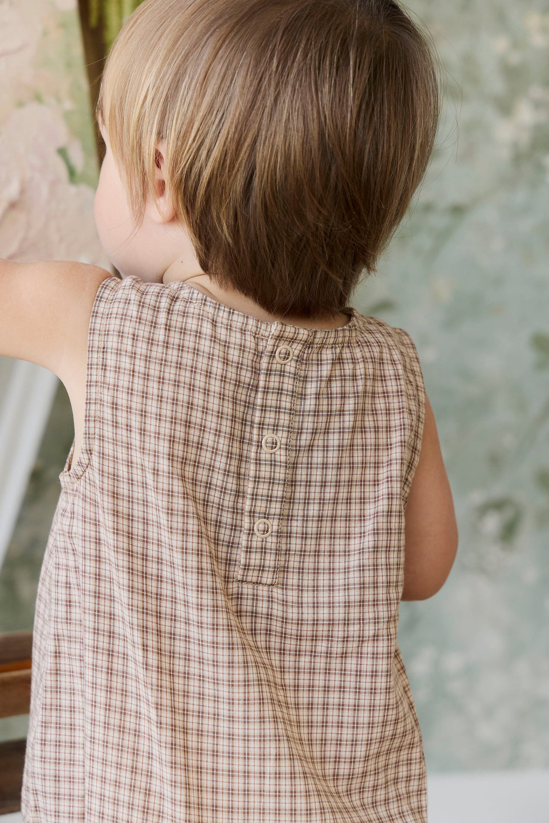 Organic Cotton Bentley Playsuit - Cabin Check Cocoa Childrens Playsuit from Jamie Kay USA