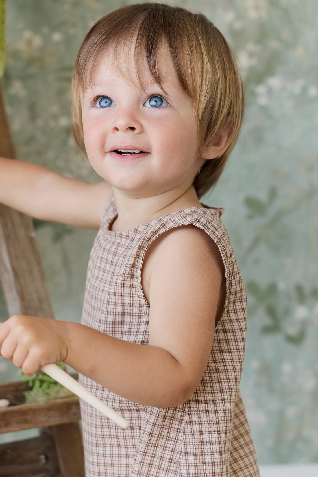 Organic Cotton Bentley Playsuit - Cabin Check Cocoa Childrens Playsuit from Jamie Kay USA