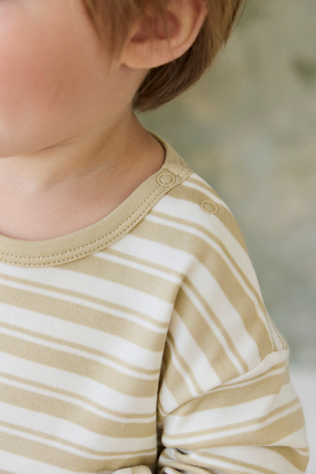 Pima Cotton Arnold Long Sleeve Top - Double Stripe Hay/Cloud Childrens Top from Jamie Kay USA