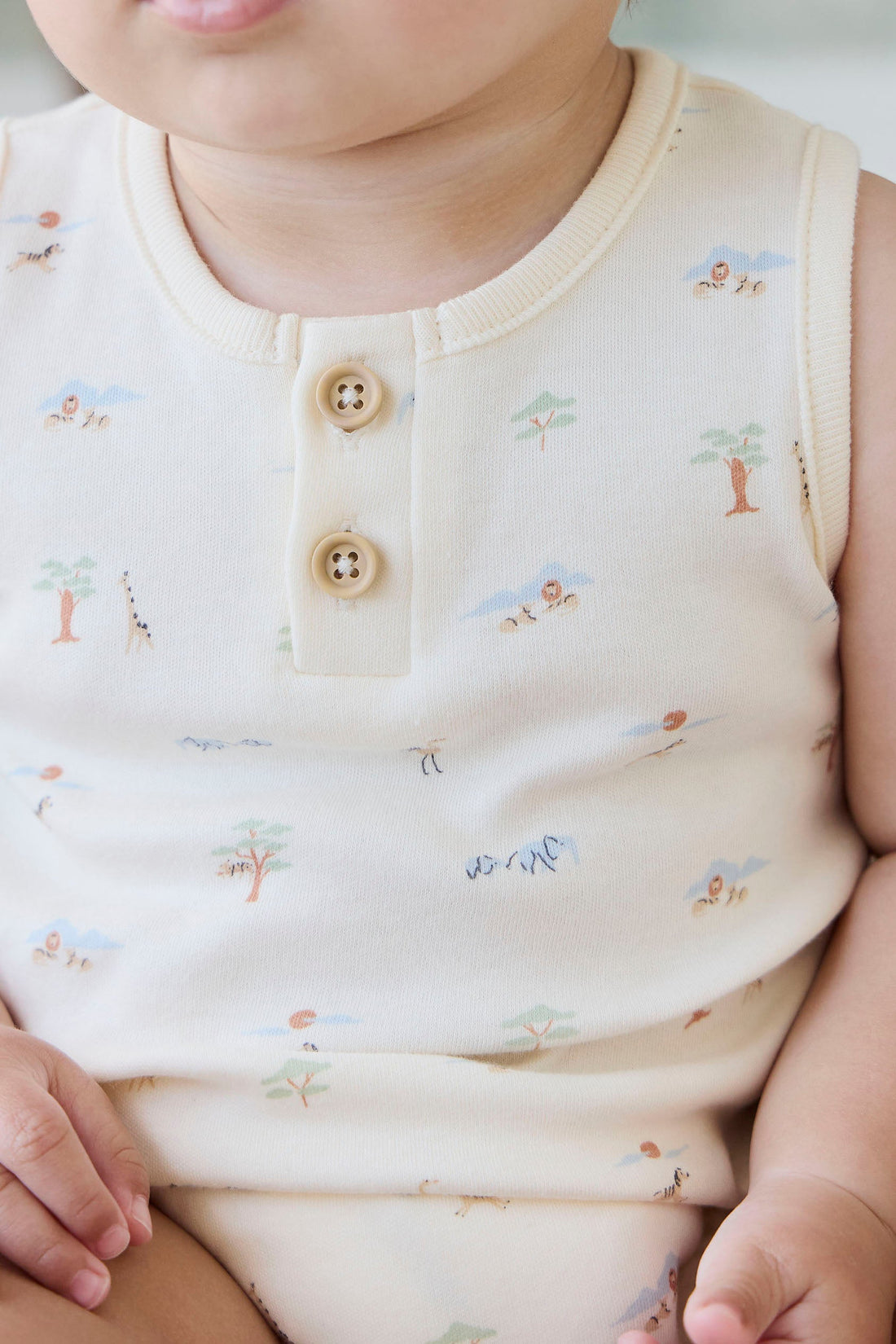 Organic Cotton Archie Playsuit - Savannah Animals Tofu Childrens Playsuit from Jamie Kay USA