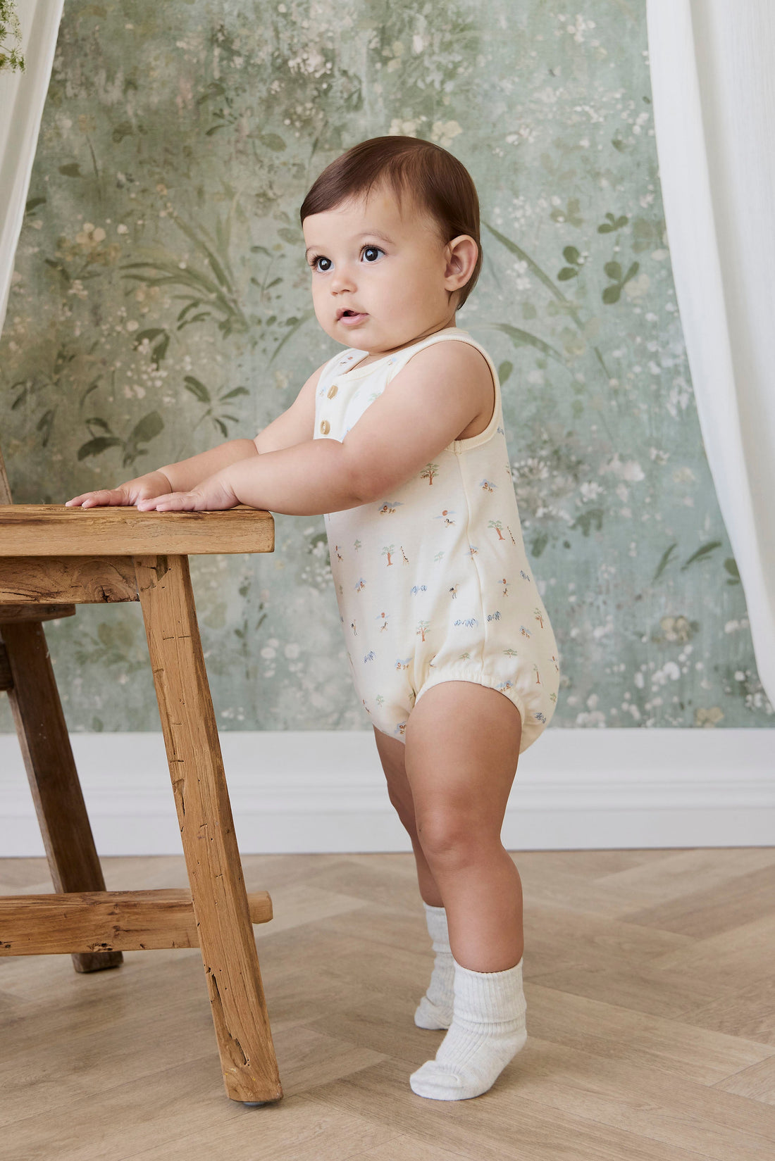 Organic Cotton Archie Playsuit - Savannah Animals Tofu Childrens Playsuit from Jamie Kay USA