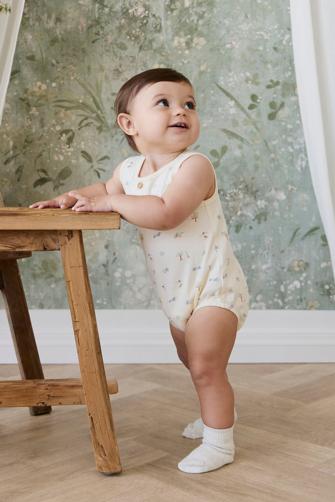 Organic Cotton Archie Playsuit - Savannah Animals Tofu Childrens Playsuit from Jamie Kay USA