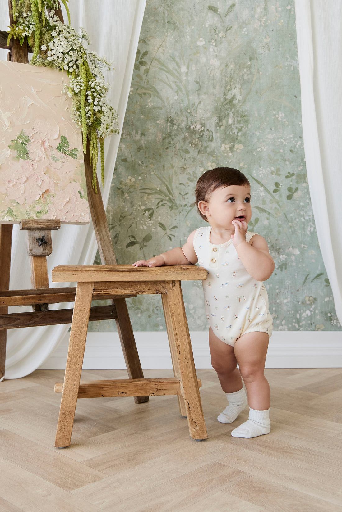 Organic Cotton Archie Playsuit - Savannah Animals Tofu Childrens Playsuit from Jamie Kay USA