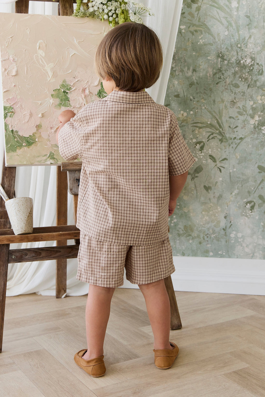 Organic Cotton Silas Shirt - Cabin Check Cocoa Childrens Top from Jamie Kay USA
