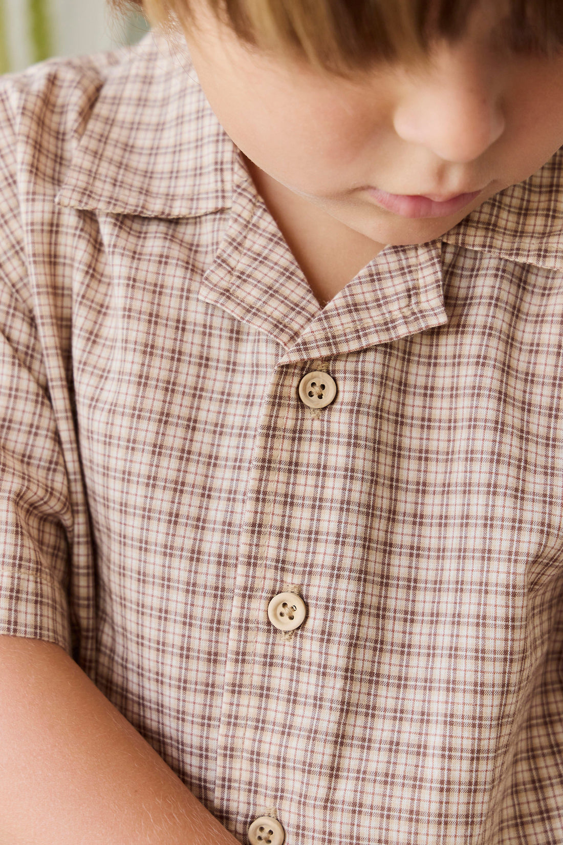 Organic Cotton Silas Shirt - Cabin Check Cocoa Childrens Top from Jamie Kay USA