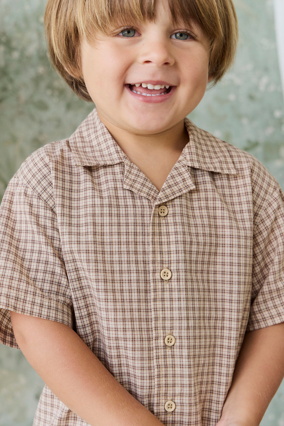 Organic Cotton Silas Shirt - Cabin Check Cocoa Childrens Top from Jamie Kay USA