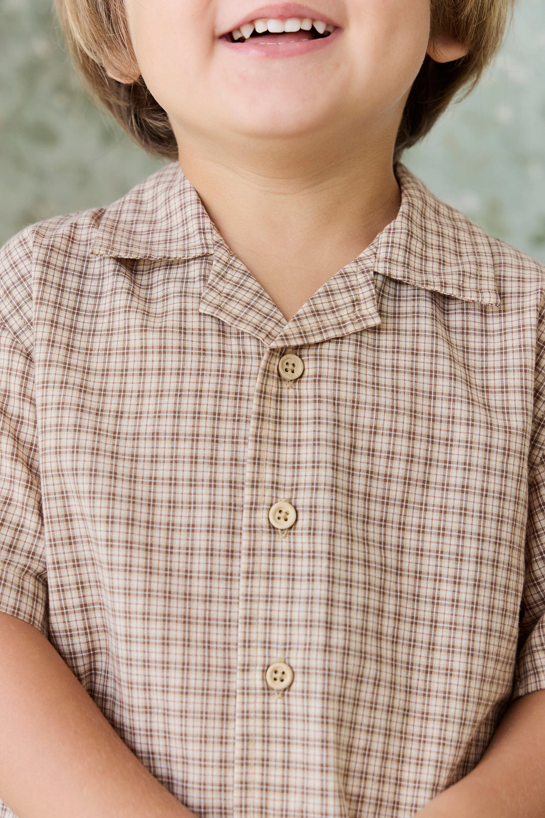 Organic Cotton Silas Shirt - Cabin Check Cocoa Childrens Top from Jamie Kay USA