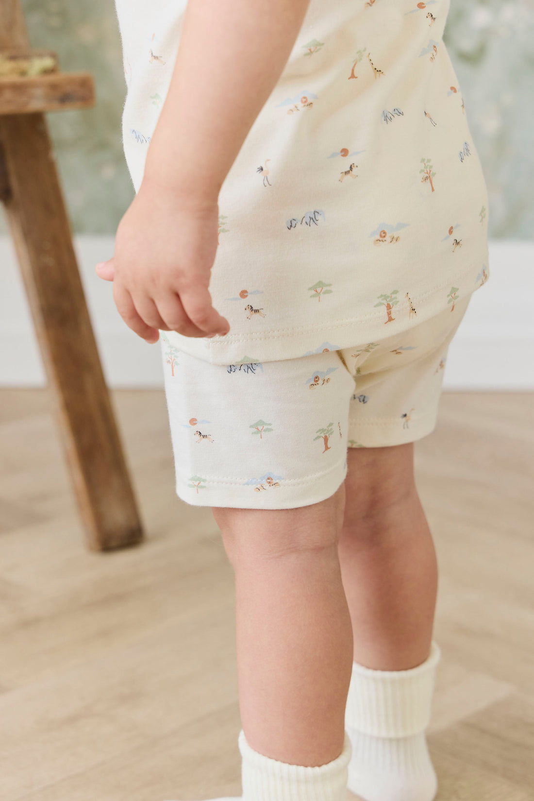 Organic Cotton Halston Short Sleeve Pyjama Set - Savannah Animals Tofu Childrens Pyjama from Jamie Kay USA