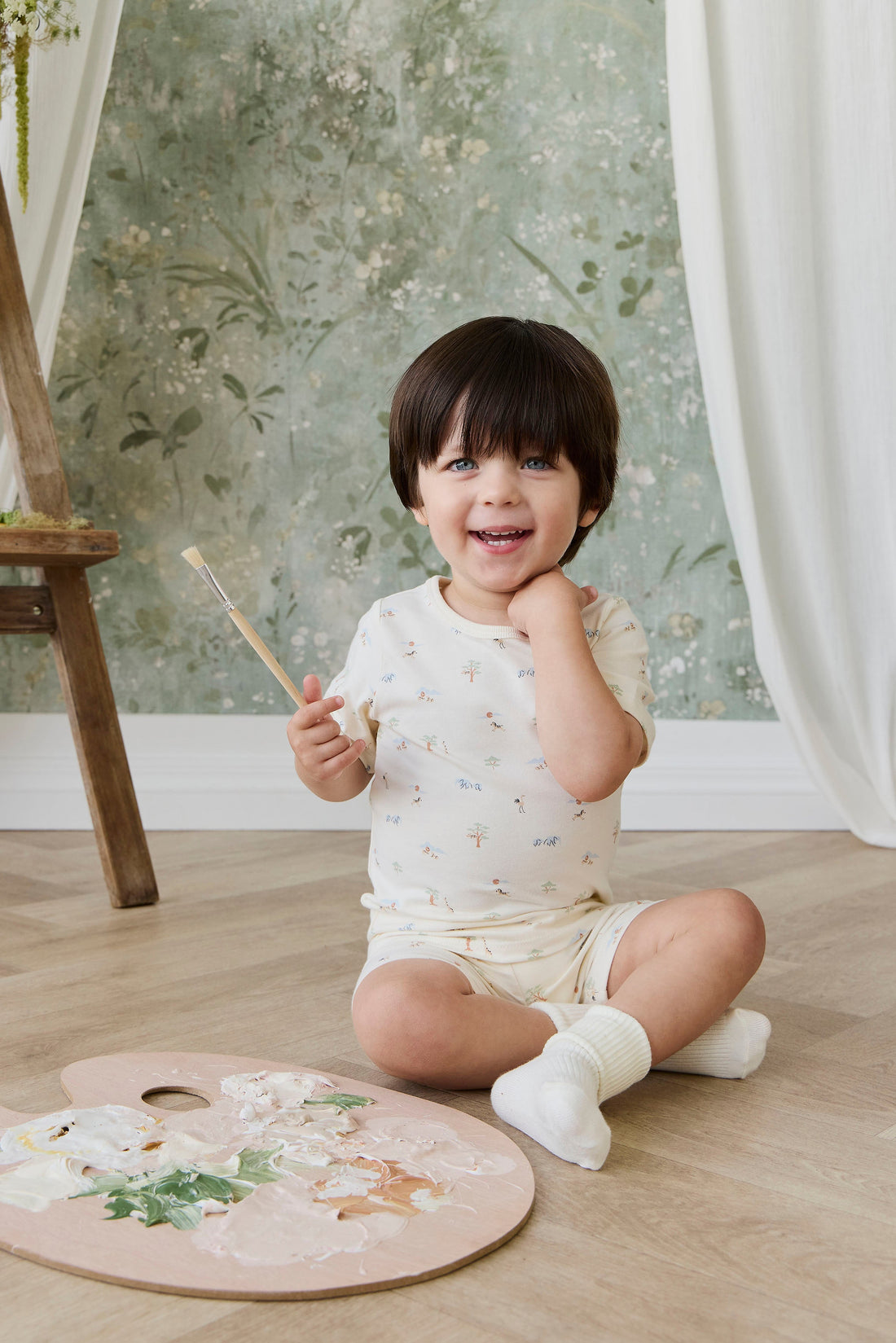 Organic Cotton Halston Short Sleeve Pyjama Set - Savannah Animals Tofu Childrens Pyjama from Jamie Kay USA