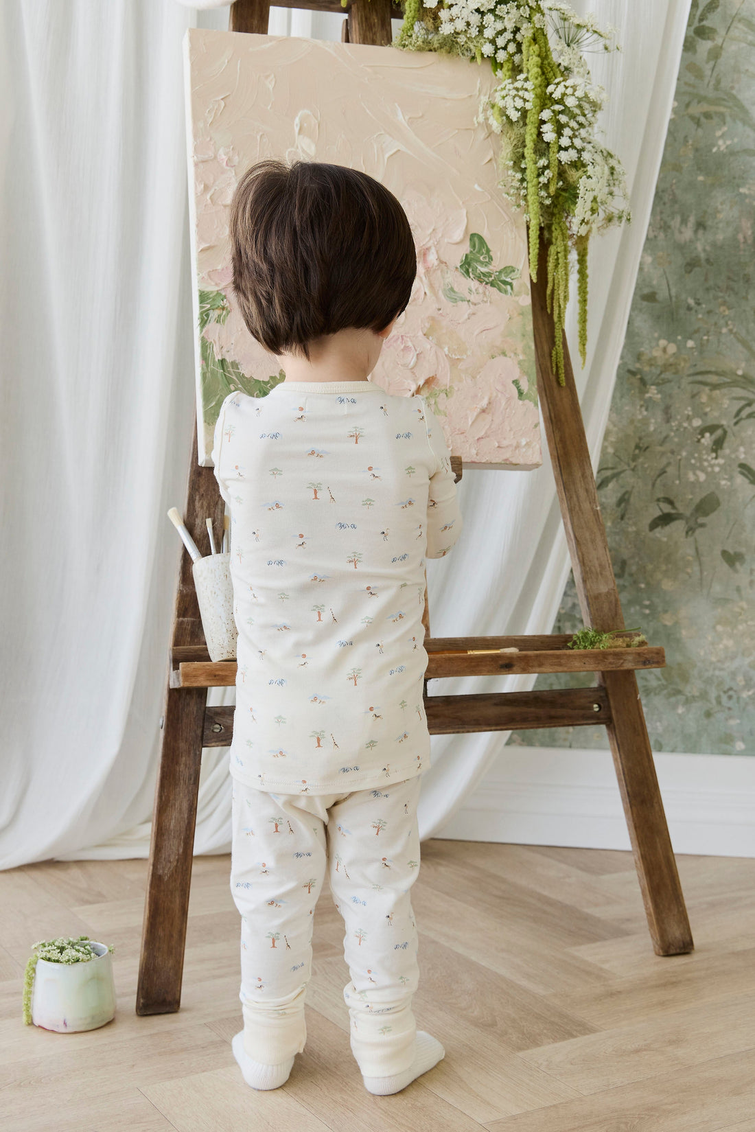 Organic Cotton Jude Long Sleeve Pyjama Set - Savannah Animals Tofu Childrens Pyjamas from Jamie Kay USA