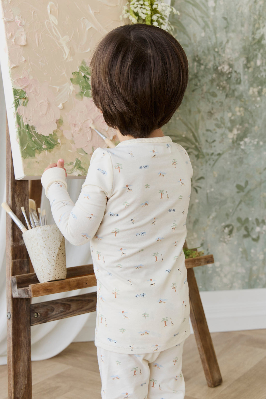 Organic Cotton Jude Long Sleeve Pyjama Set - Savannah Animals Tofu Childrens Pyjamas from Jamie Kay USA