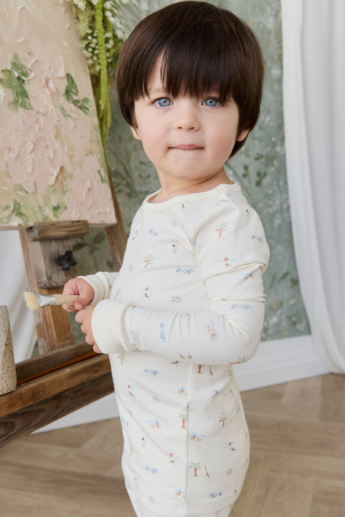 Organic Cotton Jude Long Sleeve Pyjama Set - Savannah Animals Tofu Childrens Pyjamas from Jamie Kay USA