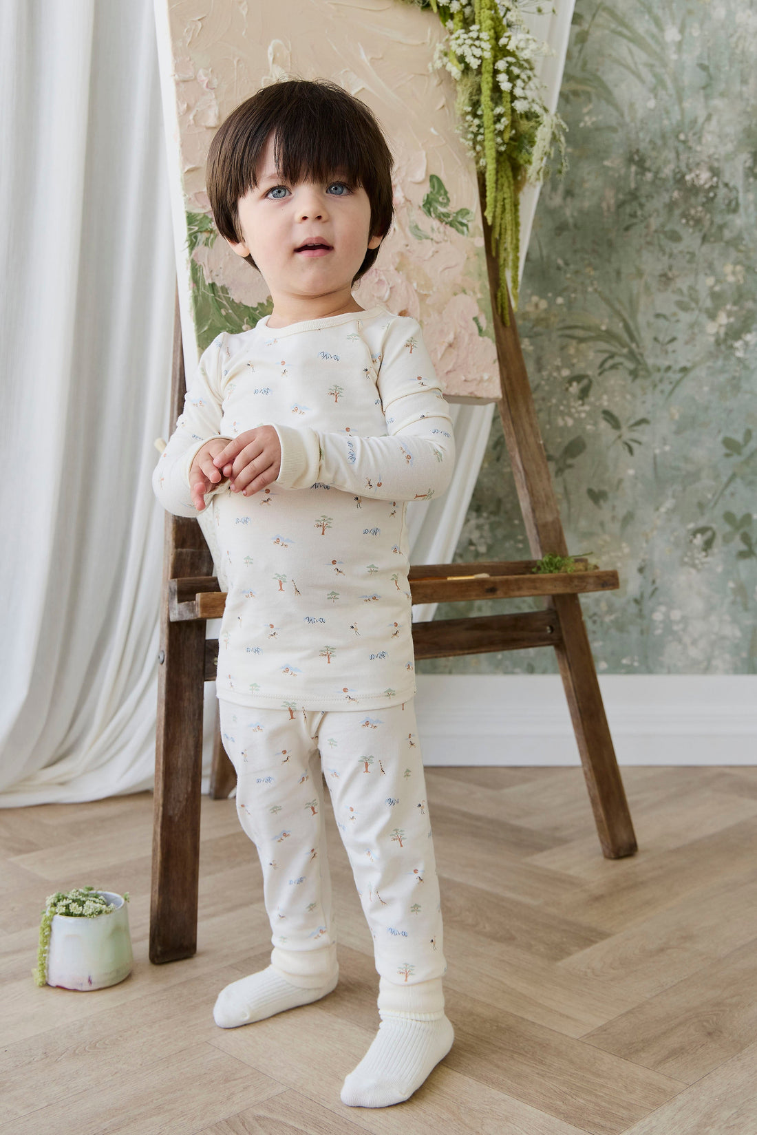 Organic Cotton Jude Long Sleeve Pyjama Set - Savannah Animals Tofu Childrens Pyjamas from Jamie Kay USA