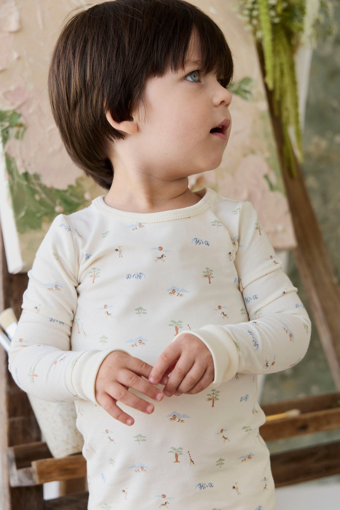 Organic Cotton Jude Long Sleeve Pyjama Set - Savannah Animals Tofu Childrens Pyjamas from Jamie Kay USA