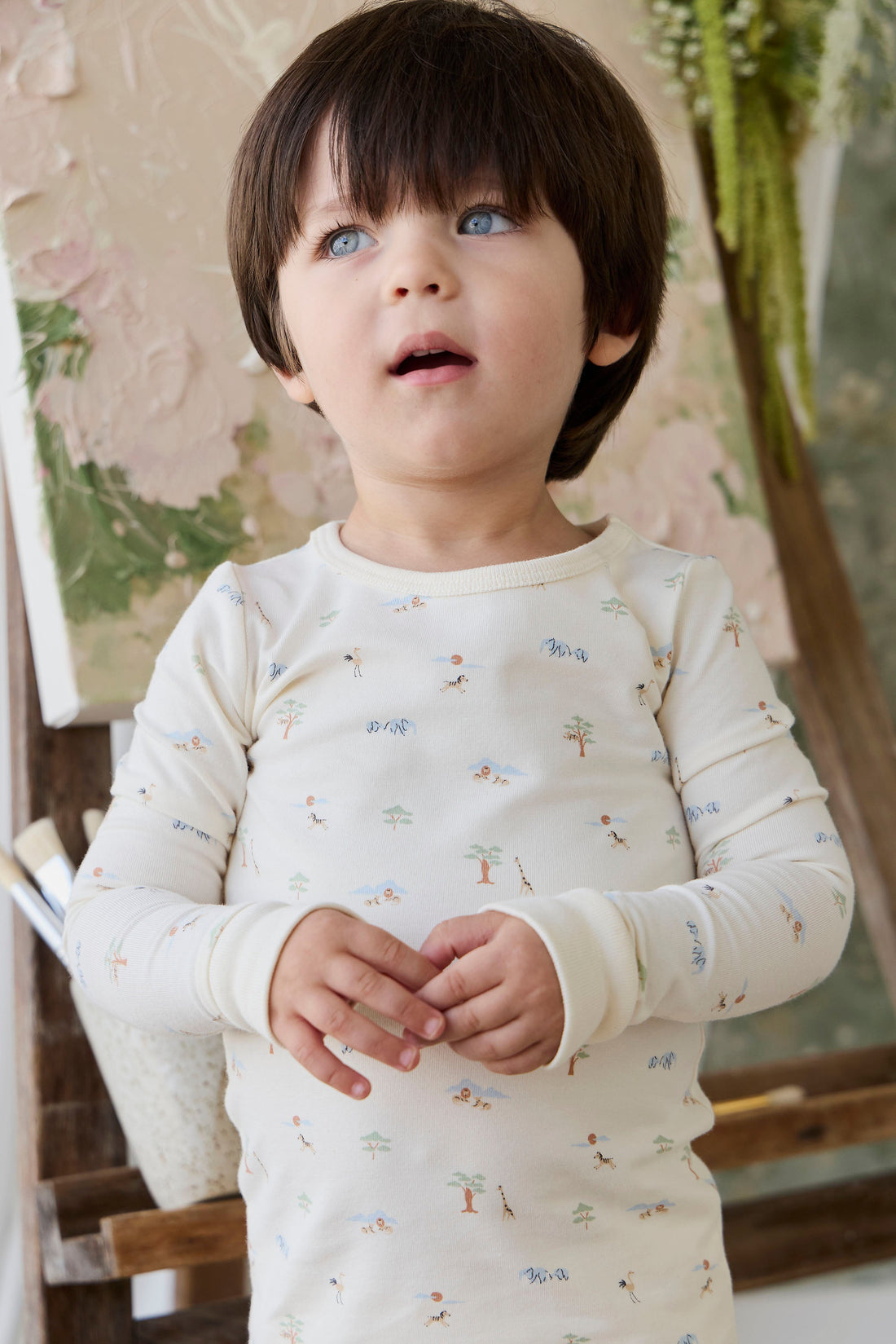 Organic Cotton Jude Long Sleeve Pyjama Set - Savannah Animals Tofu Childrens Pyjamas from Jamie Kay USA