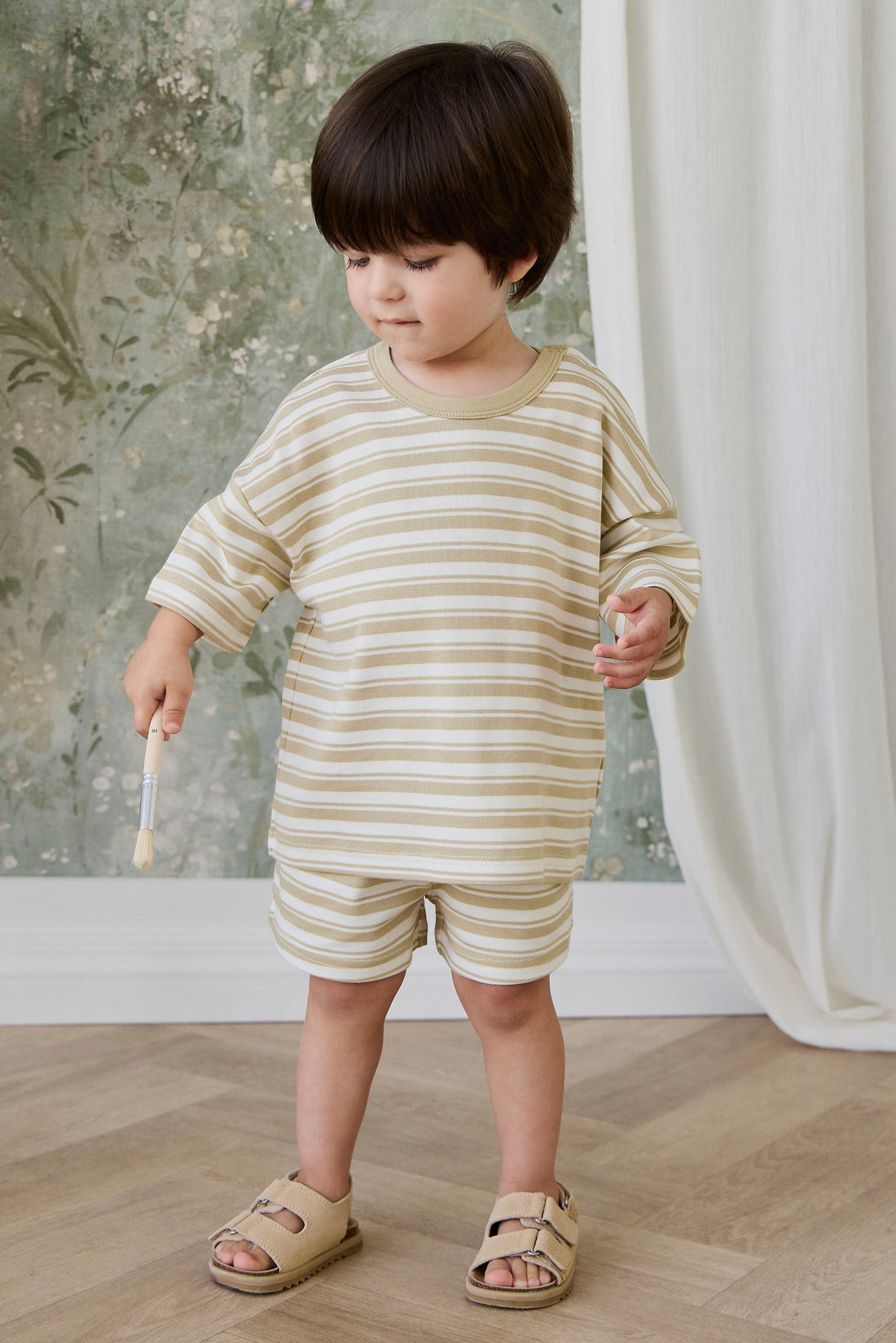 Pima Cotton Wesley Tee - Double Stripe Hay/Cloud Childrens Top from Jamie Kay USA