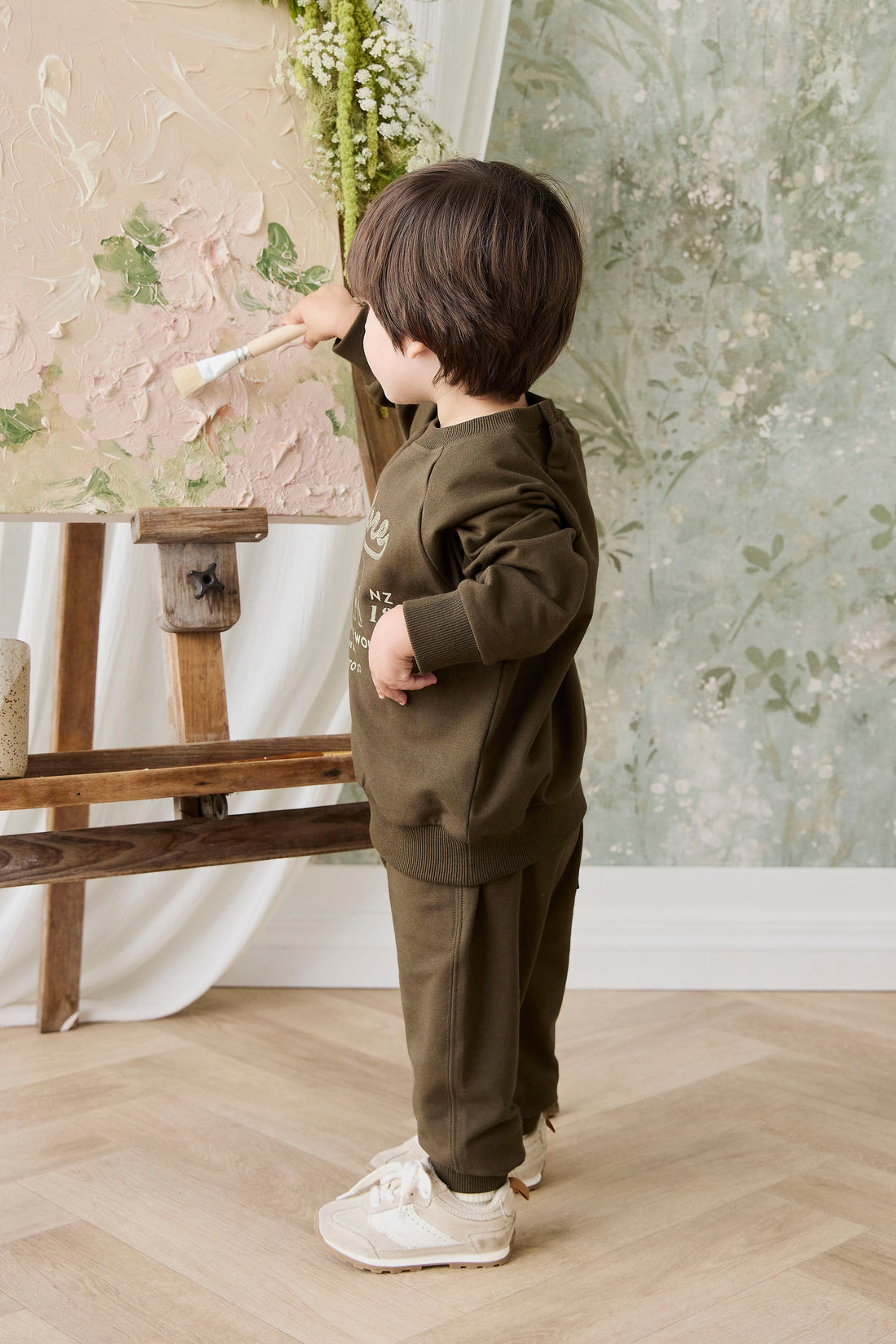 Organic Cotton Jalen Track Pant - Deep Olive Childrens Pant from Jamie Kay USA