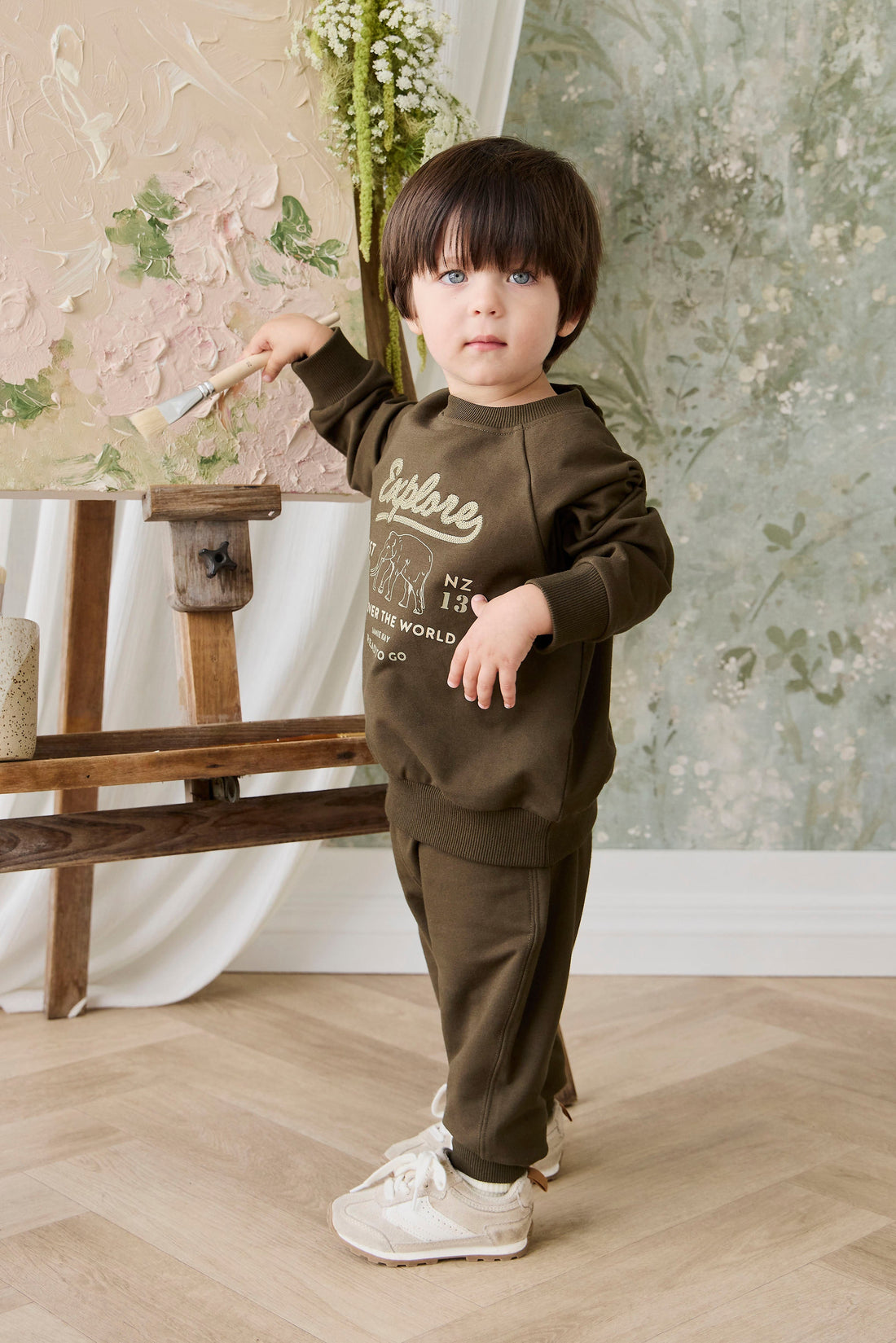 Organic Cotton Jalen Track Pant - Deep Olive Childrens Pant from Jamie Kay USA