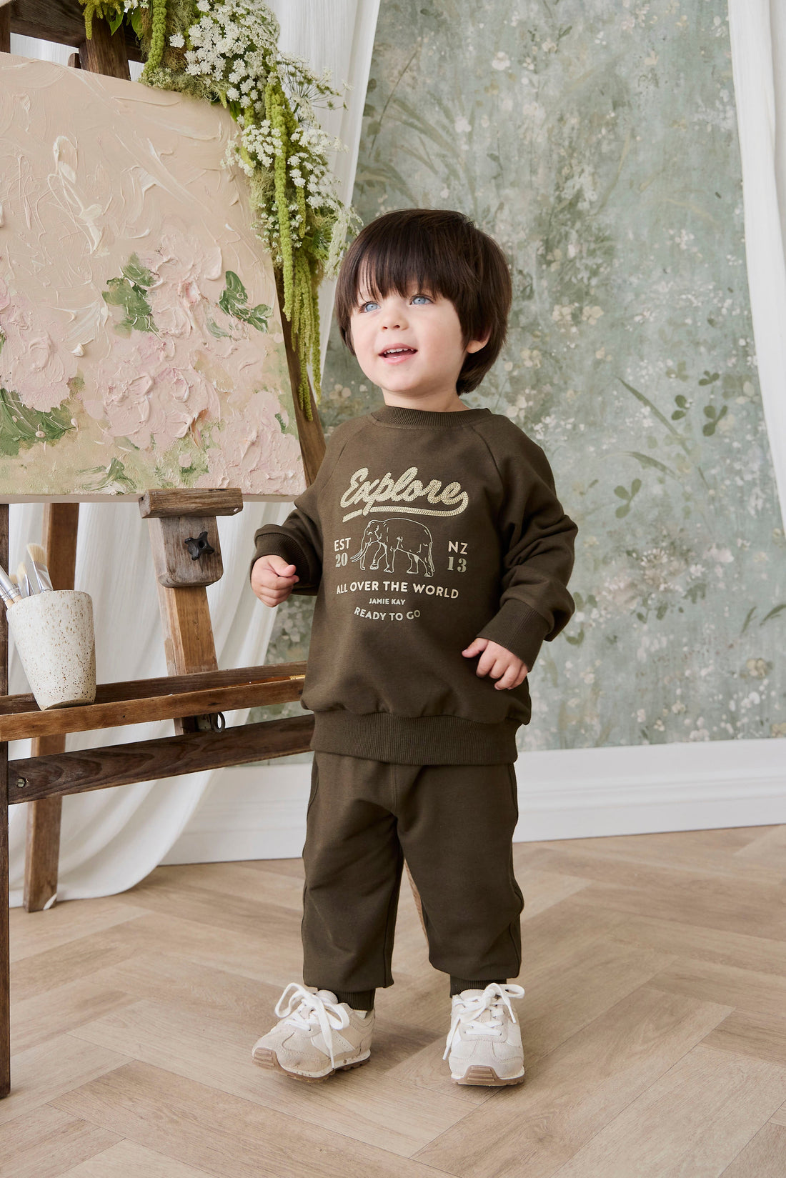 Organic Cotton Jalen Track Pant - Deep Olive Childrens Pant from Jamie Kay USA