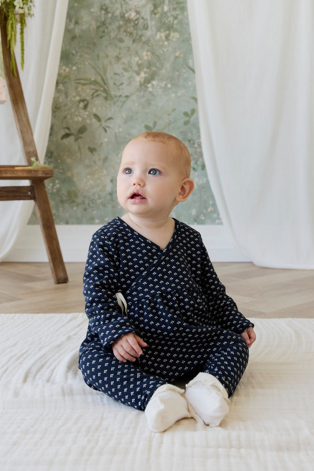 Organic Cotton Petal Wrap Top - Lisa Petite Indigo Childrens Top from Jamie Kay USA