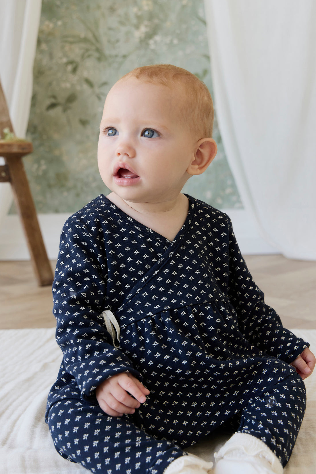 Organic Cotton Petal Wrap Top - Lisa Petite Indigo Childrens Top from Jamie Kay USA