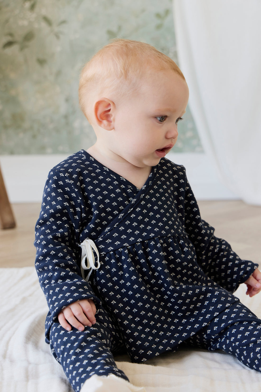 Organic Cotton Petal Wrap Top - Lisa Petite Indigo Childrens Top from Jamie Kay USA