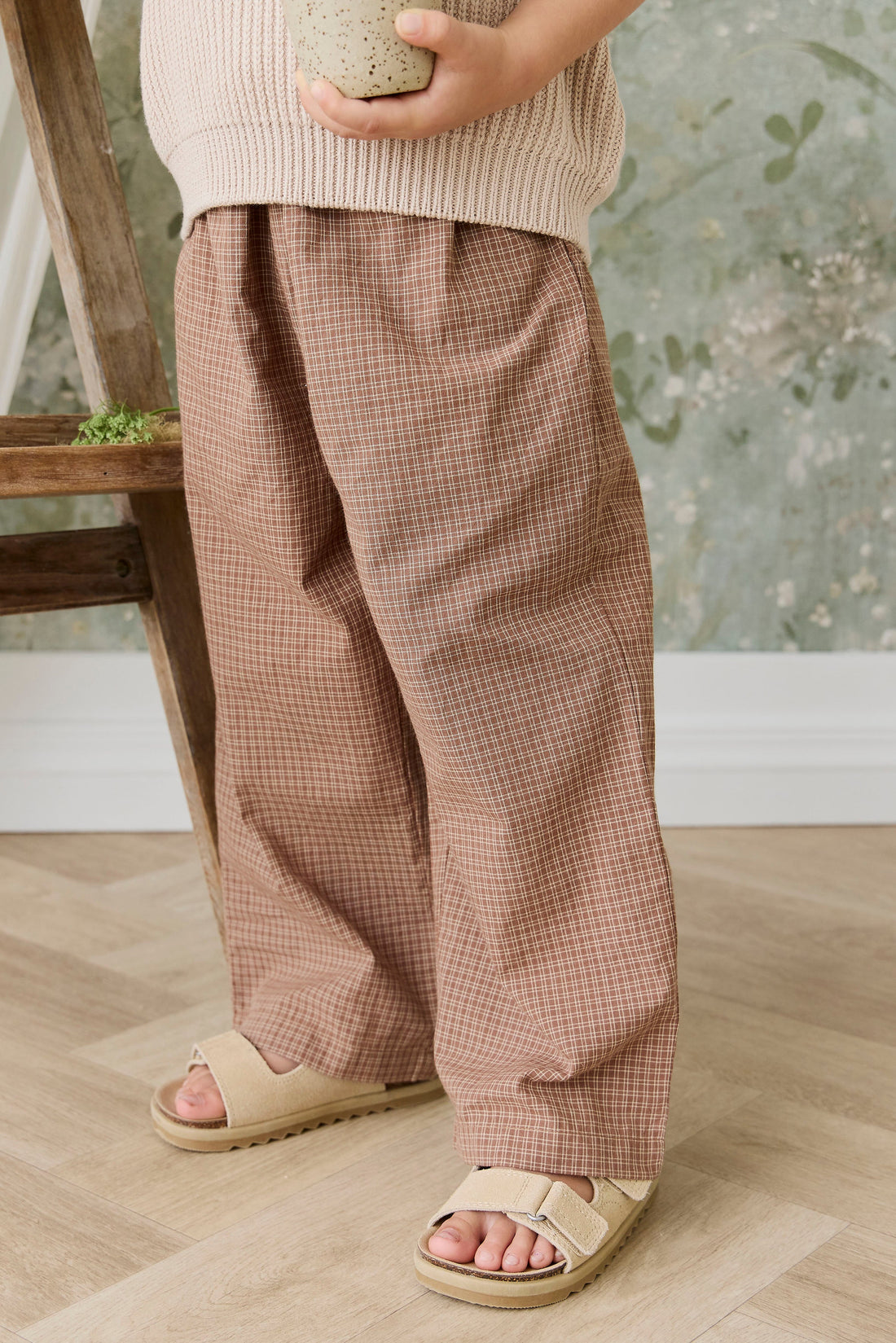 Organic Cotton Kenji Pant - Double Windowpane Check Oud/Hay Childrens Pant from Jamie Kay USA