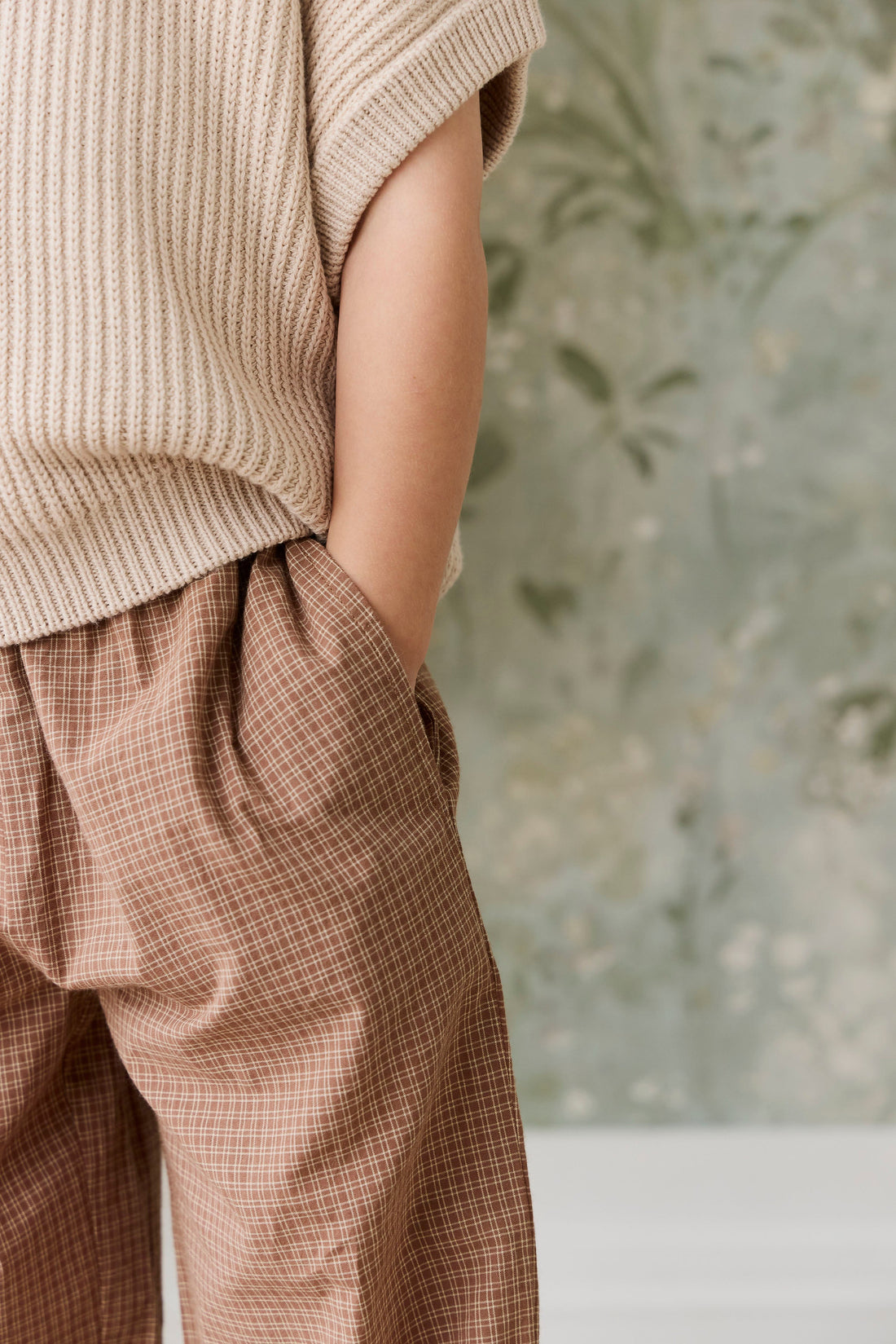 Organic Cotton Kenji Pant - Double Windowpane Check Oud/Hay Childrens Pant from Jamie Kay USA