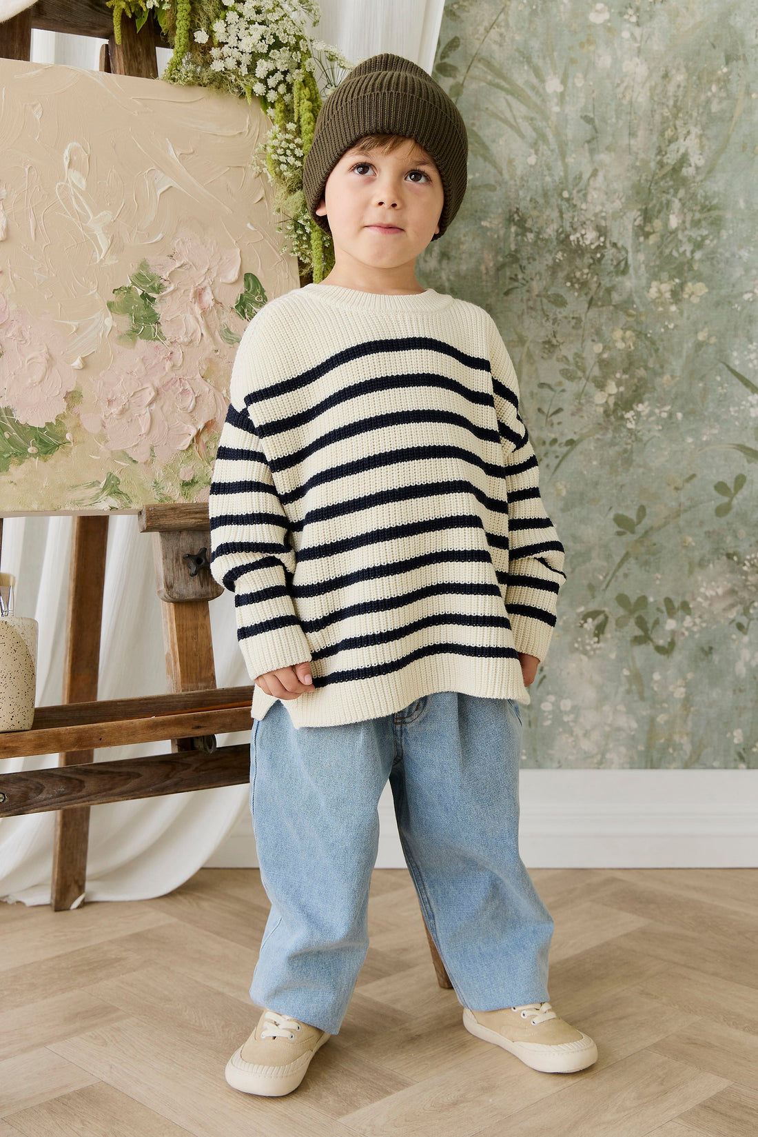 Lawrence Knit Jumper - Lawrence Stripe Cloud/Eclipse Childrens Jumper from Jamie Kay USA
