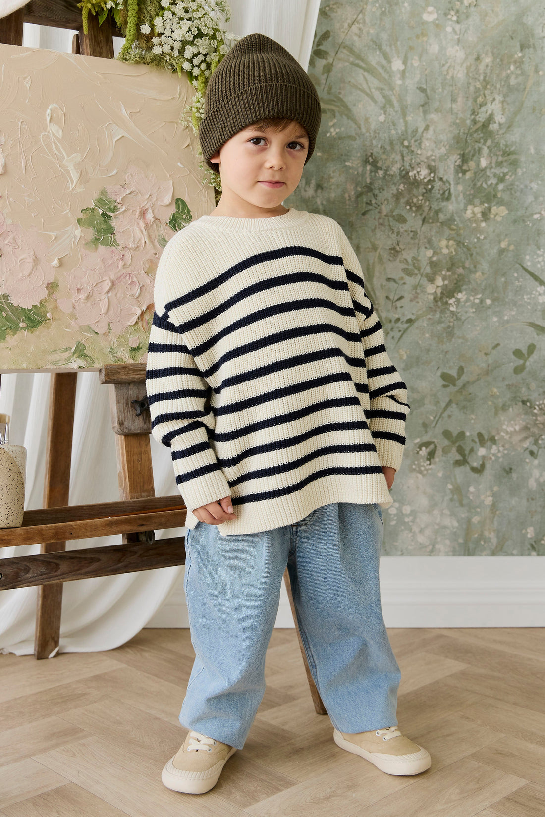 Lawrence Knit Jumper - Lawrence Stripe Cloud/Eclipse Childrens Jumper from Jamie Kay USA