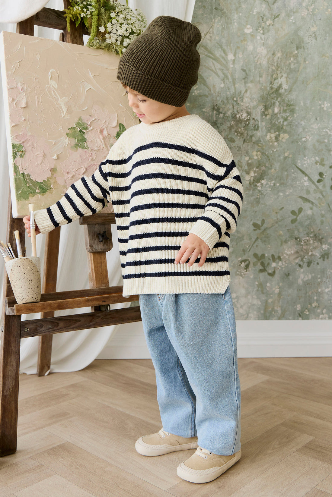 Lawrence Knit Jumper - Lawrence Stripe Cloud/Eclipse Childrens Jumper from Jamie Kay USA