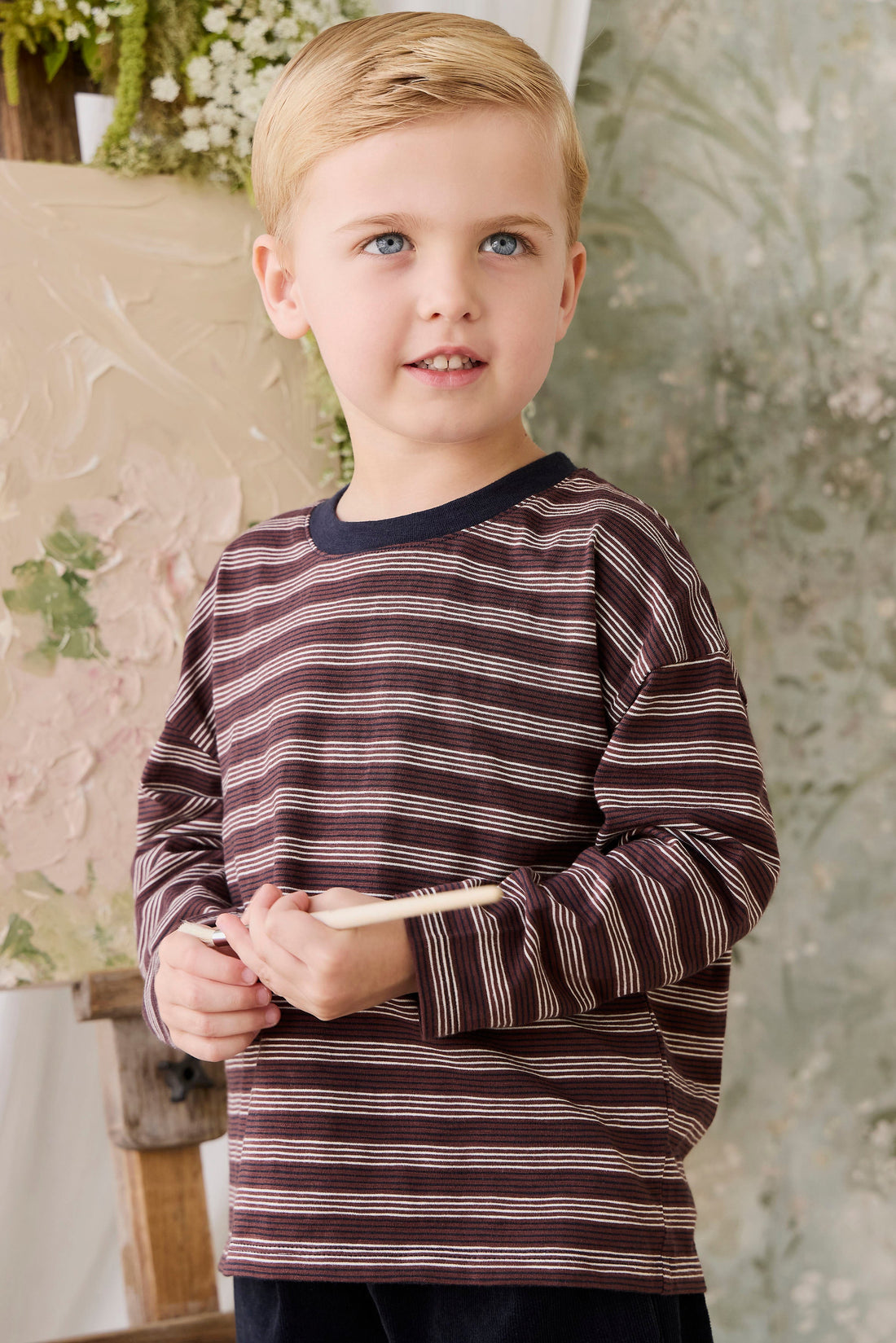 Slub Cotton Iver Long Sleeve Tee - Regal Stripe Childrens Top from Jamie Kay USA
