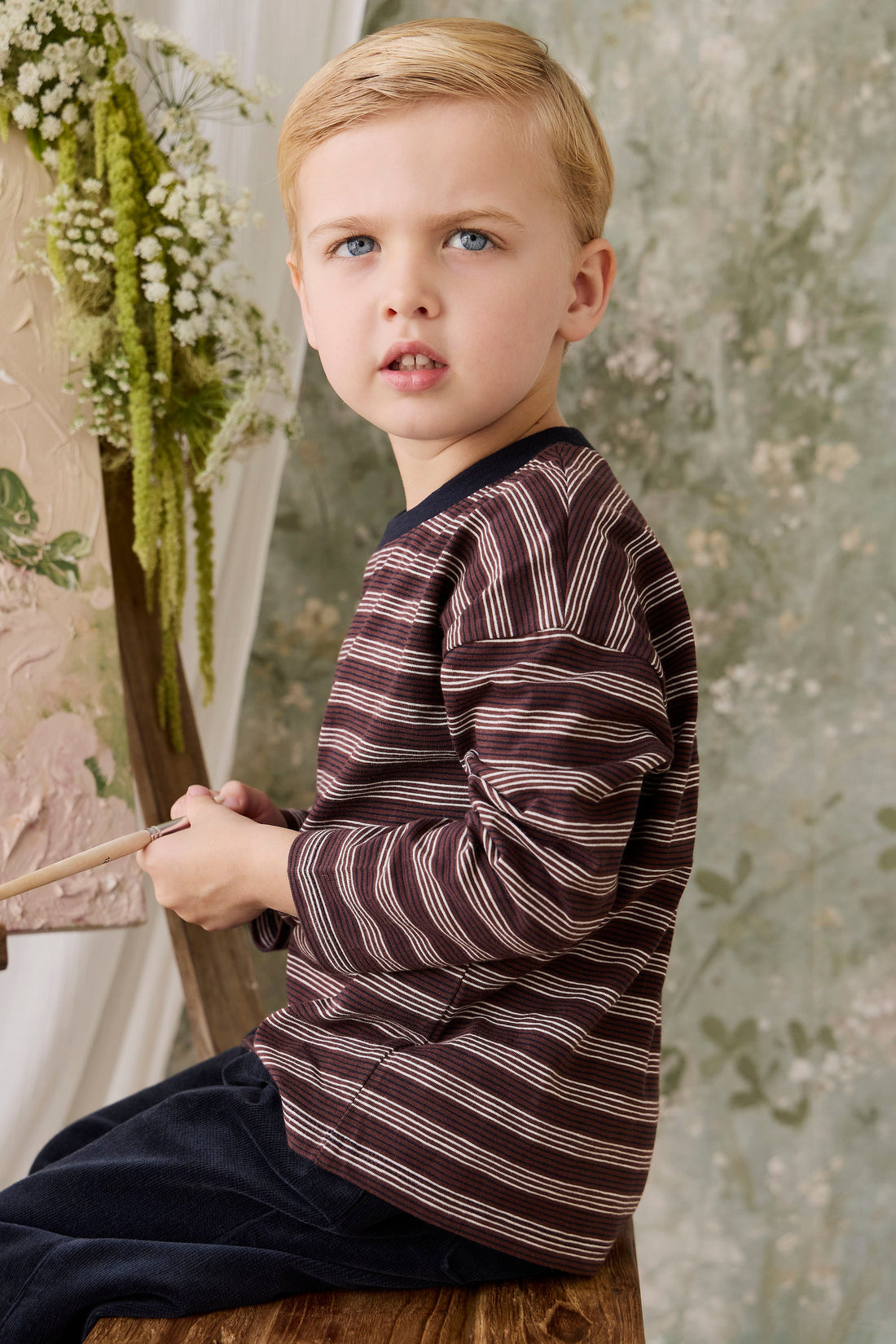Slub Cotton Iver Long Sleeve Tee - Regal Stripe Childrens Top from Jamie Kay USA