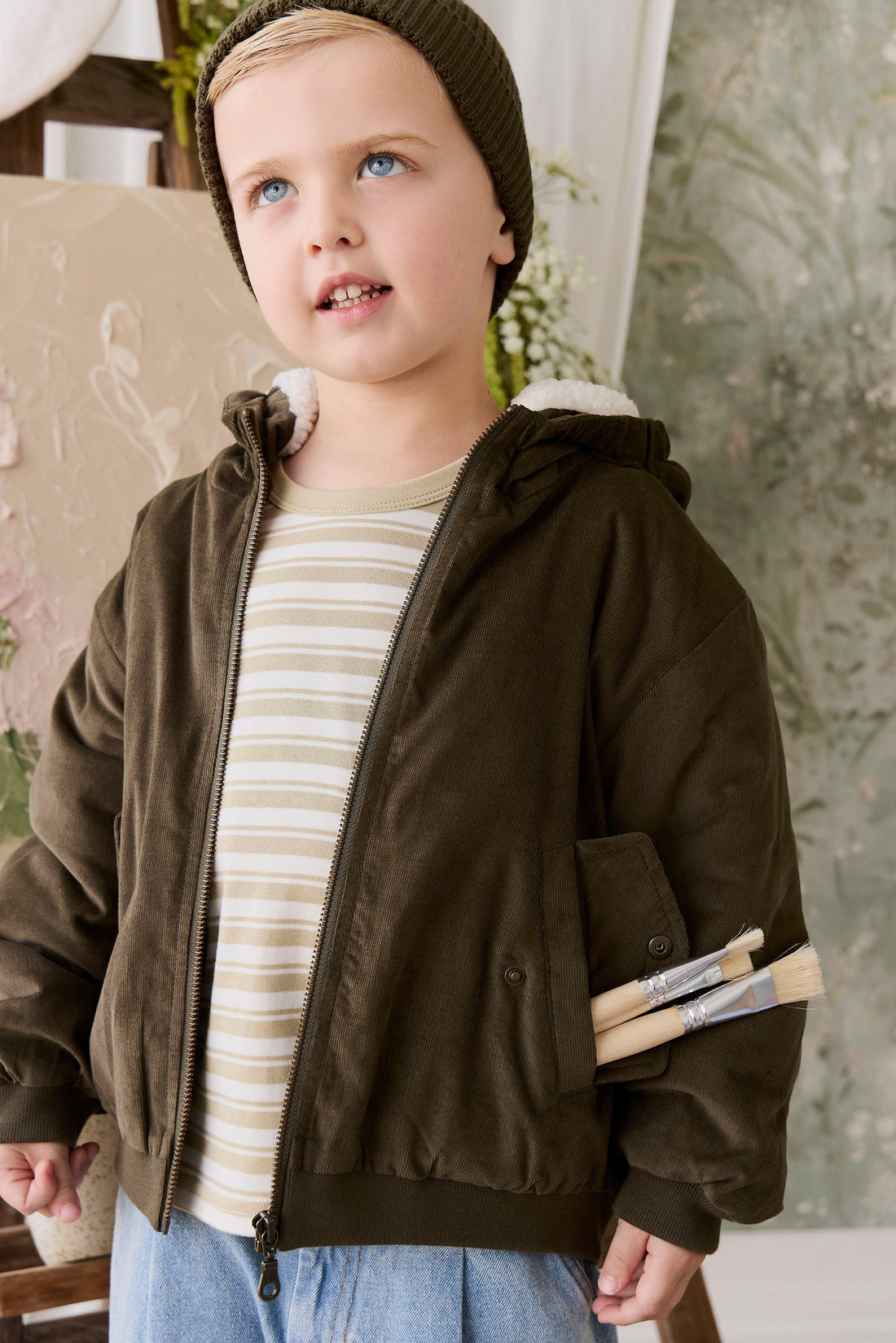 Alastair Jacket - Deep Olive Childrens Jacket from Jamie Kay USA