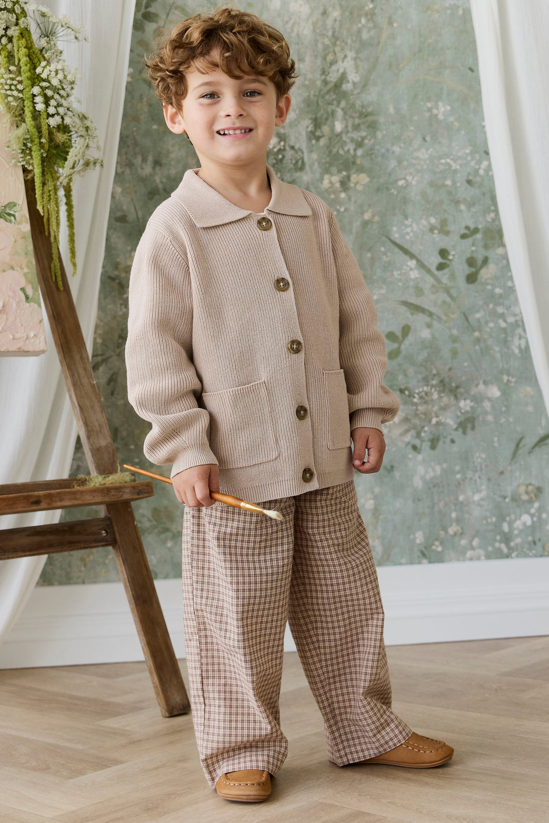 Organic Cotton Kenji Pant - Cabin Check Cocoa Childrens Pant from Jamie Kay USA