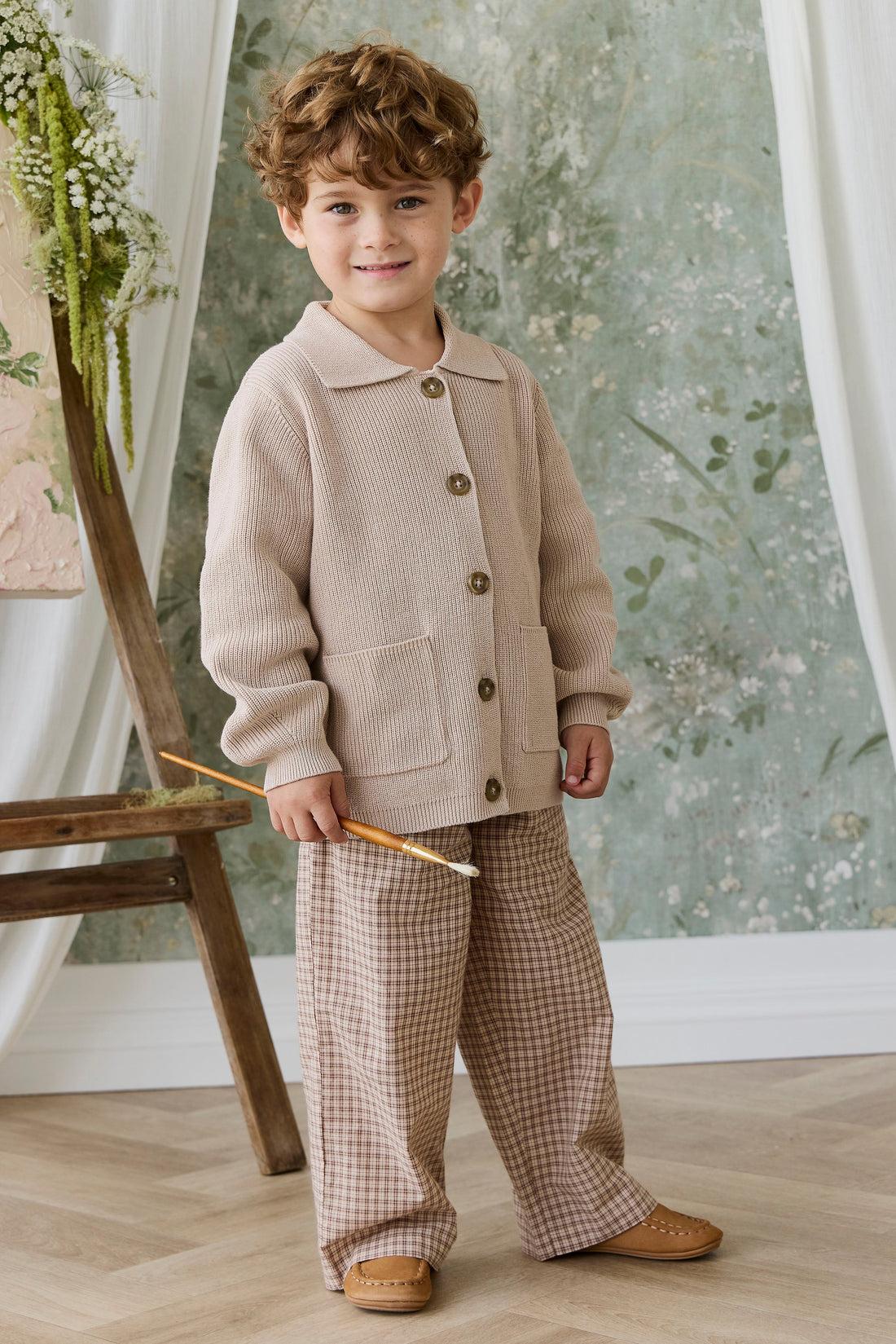 Organic Cotton Kenji Pant - Cabin Check Cocoa Childrens Pant from Jamie Kay USA