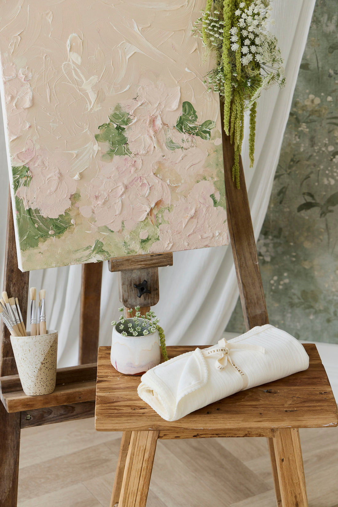 Organic Cotton Pointelle Murphy Blanket - Parchment Childrens Blanket from Jamie Kay USA